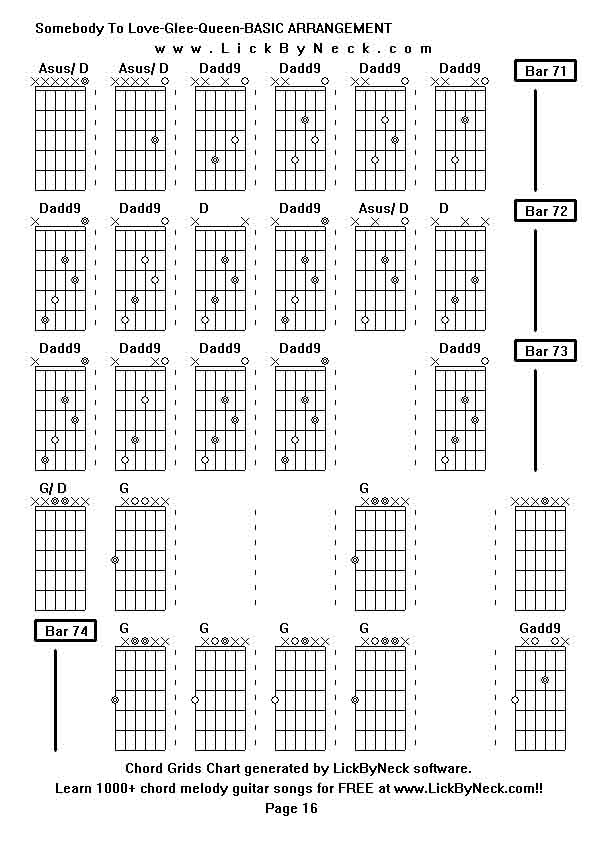 Chord Grids Chart of chord melody fingerstyle guitar song-Somebody To Love-Glee-Queen-BASIC ARRANGEMENT,generated by LickByNeck software.